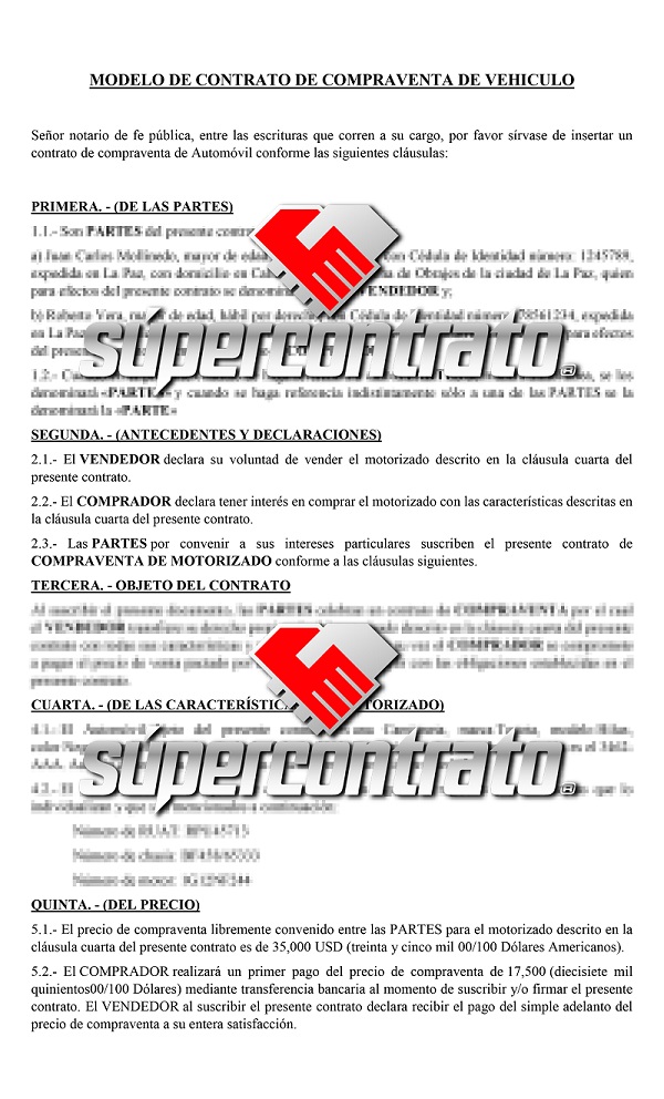 Redacción de contratos para compraventa de vehículos en Bolivia