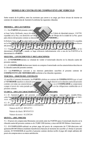 Redacta un modelo de contrato de compraventa de vehículo