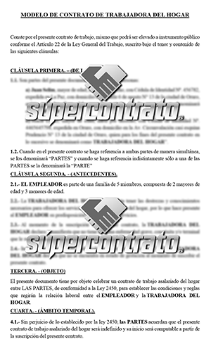 Modelo de contrato de trabajadora del hogar o doméstica - Supercontrato